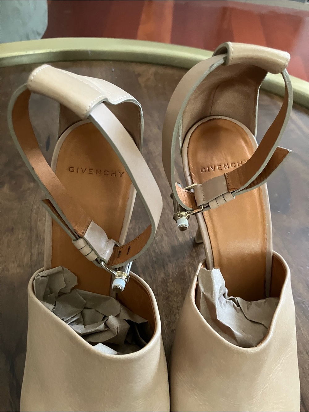 Givenchy Leather Ankle Strap Open Toe Mules Nude /Natural Women's Size 41 - Picture 5 of 8